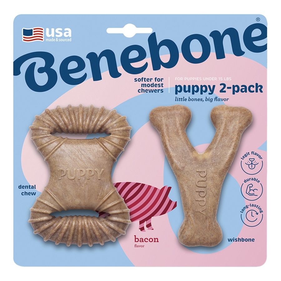 Benebone Dog Puppy Wishbone &amp; Dental Bacon 2-Pack