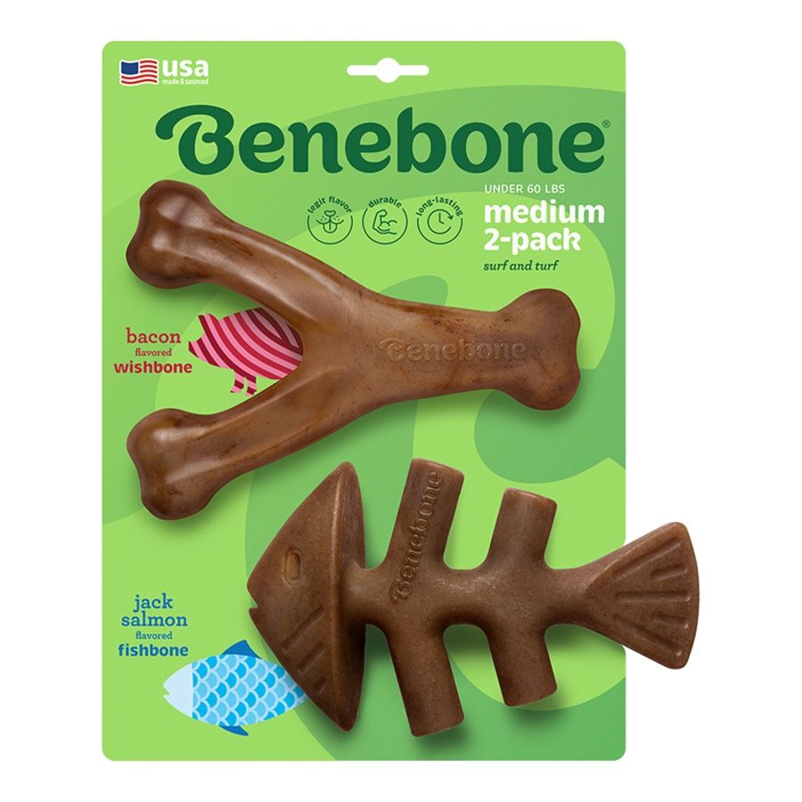 Benebone Dog Fishbone Bacon Medium 2 Pack