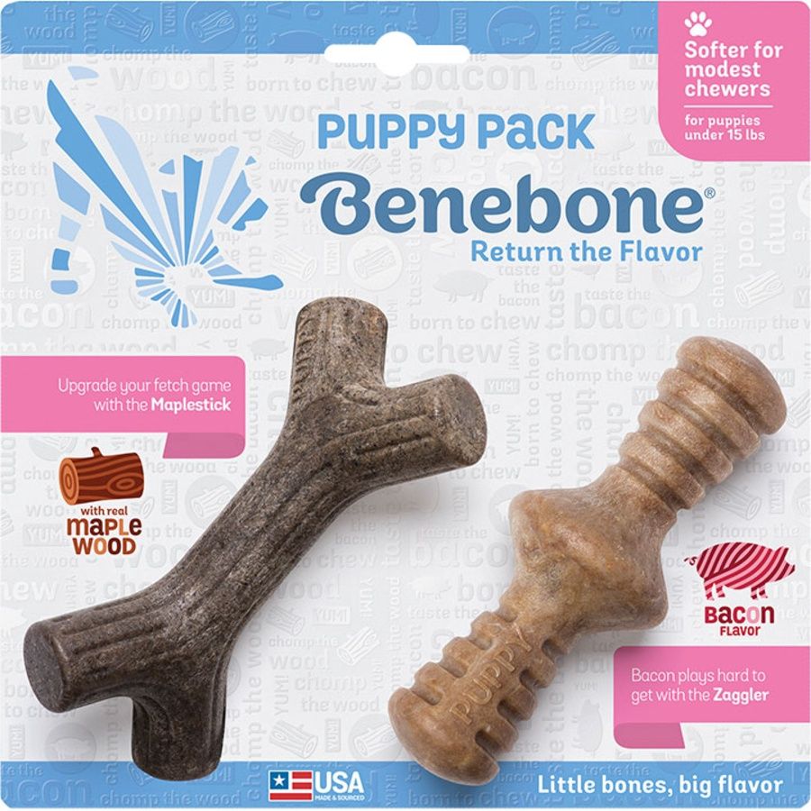 Benebone Dog Puppy Zaggler Bacon 2-Pack