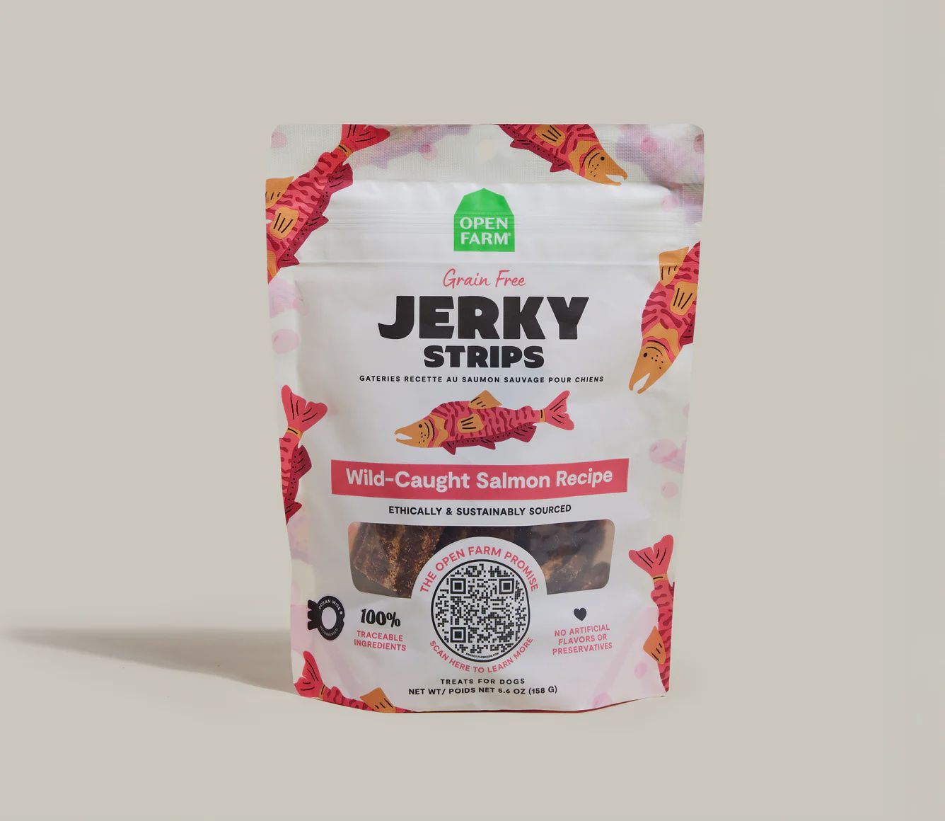 Open Farm Dog Jerky Strips Salmon 5.6oz