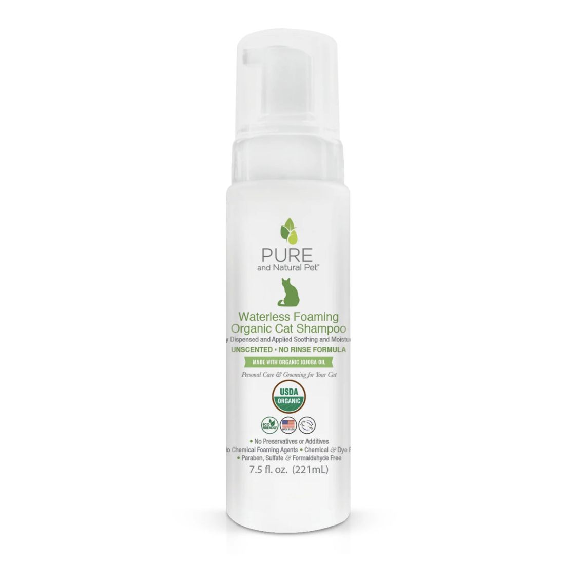 Pure and Natural Pet Shampoo Feline Organic Waterless Foaming 7.5oz