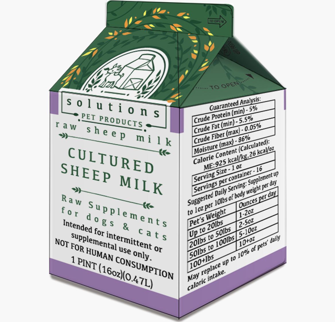 Solutions Frozen Raw Goat Milk Cultured Sheep Milk 16oz