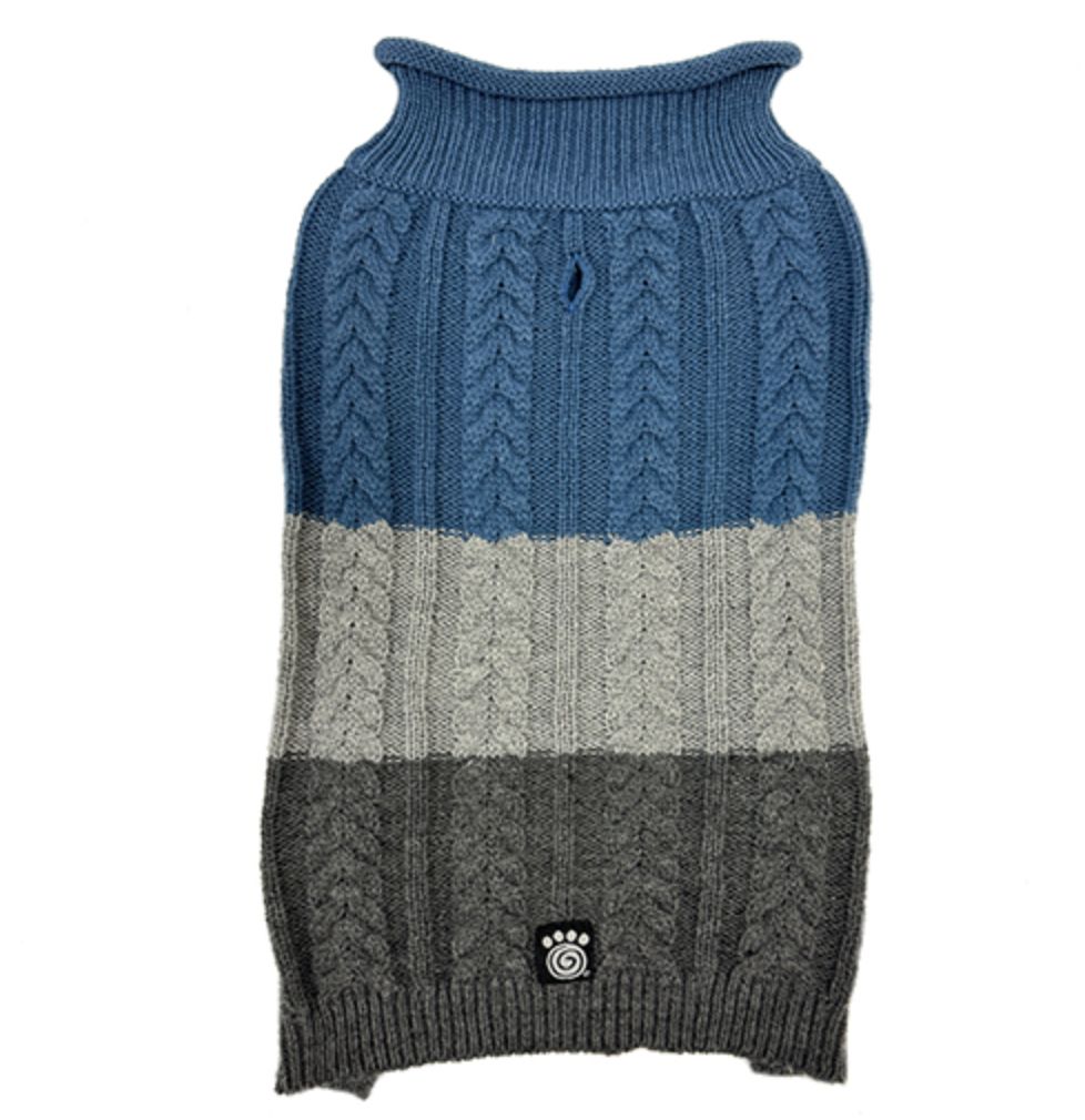 Petrageous Colorblock Cable Rollneck Sweater Blue/Gray, Size: X-Small