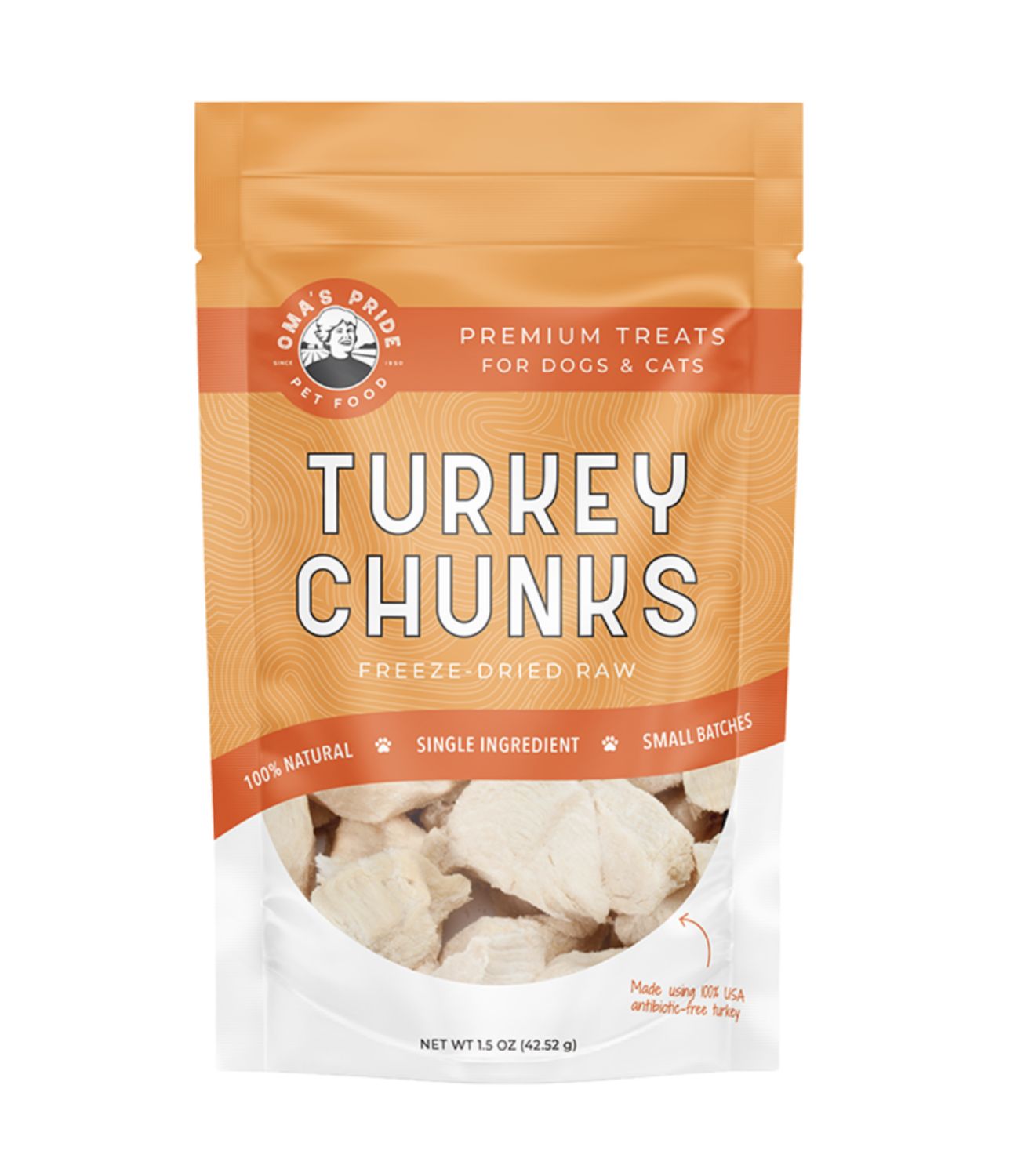Oma&#39;s Pride Dog &amp; Cat Freeze Dried Turkey Treat 1.5oz, Flavor: Turkey Chunks