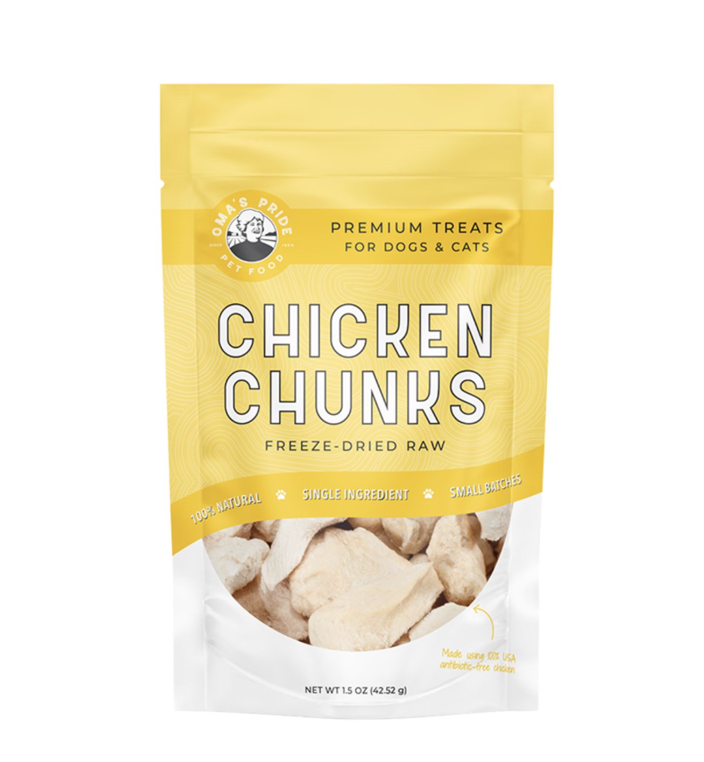 Oma&#39;s Pride Dog &amp; Cat Freeze Dried Chicken Treat 1.5oz, Flavor: Chicken Chunks