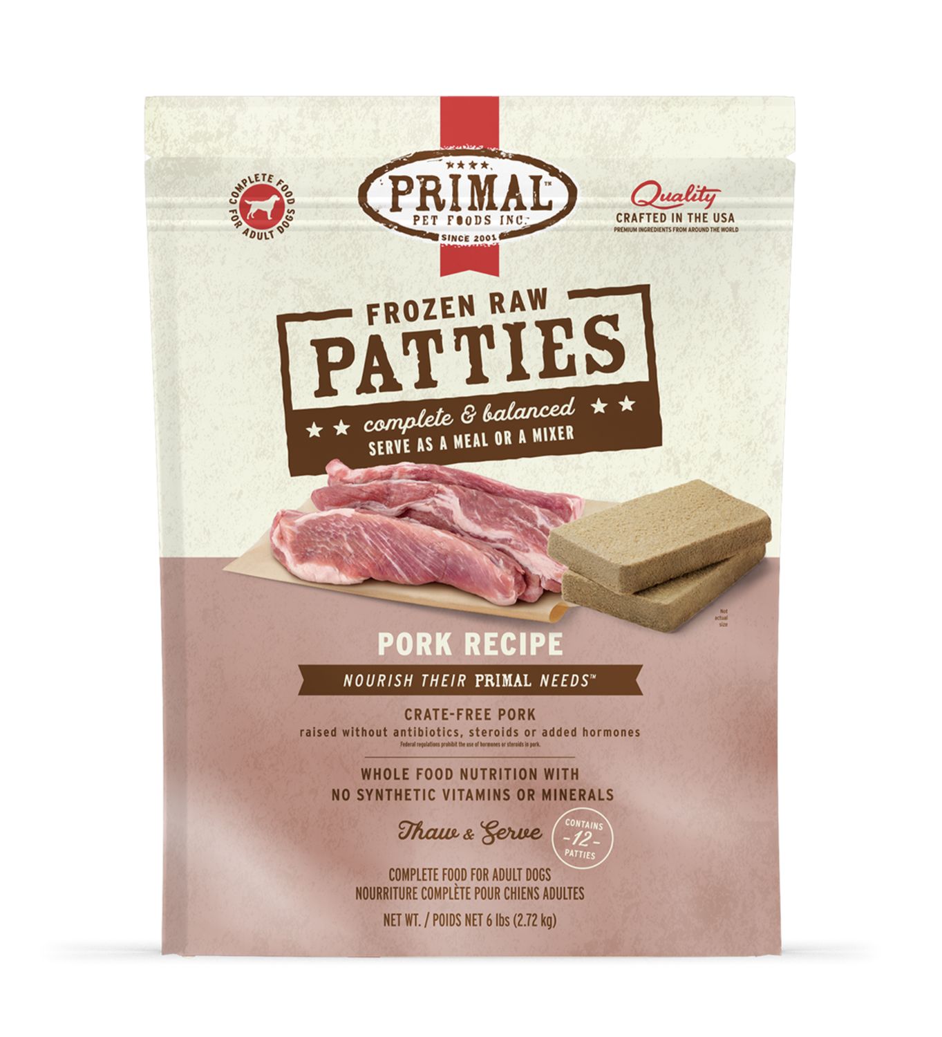 Primal Dog Frozen Pork Patties 6lb