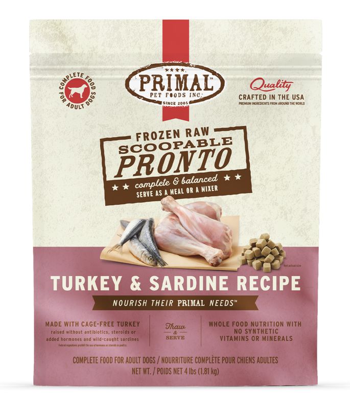 Primal Dog Frozen Pronto Raw Turkey &amp; Sardine 4lb