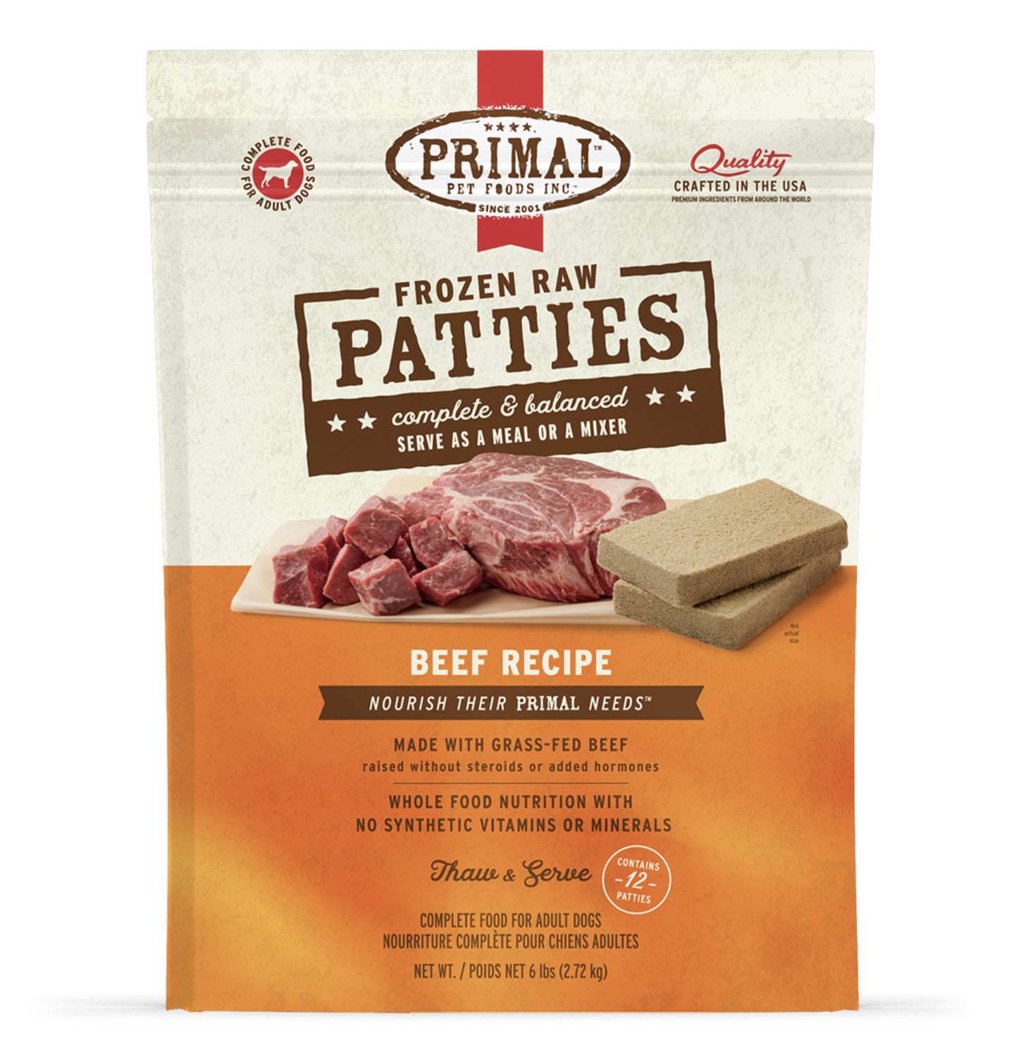 Primal Dog Frozen Raw Beef, Size: Patties 6lb
