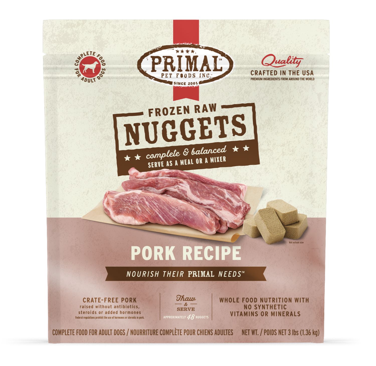 Primal Dog Frozen Raw Pork, Size: Nuggets 3lb