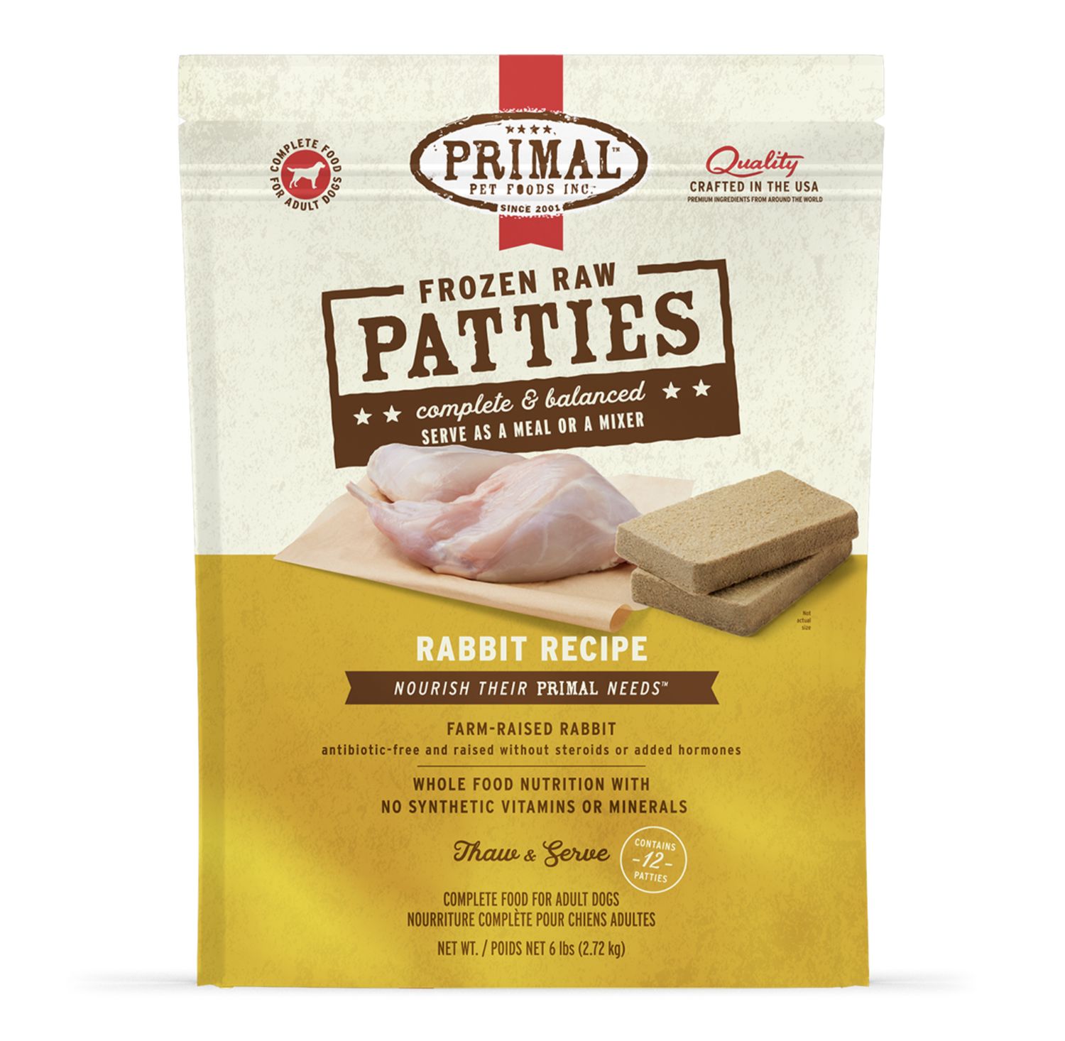 Primal Dog Frozen Raw Rabbit, Size: Patties 6lb
