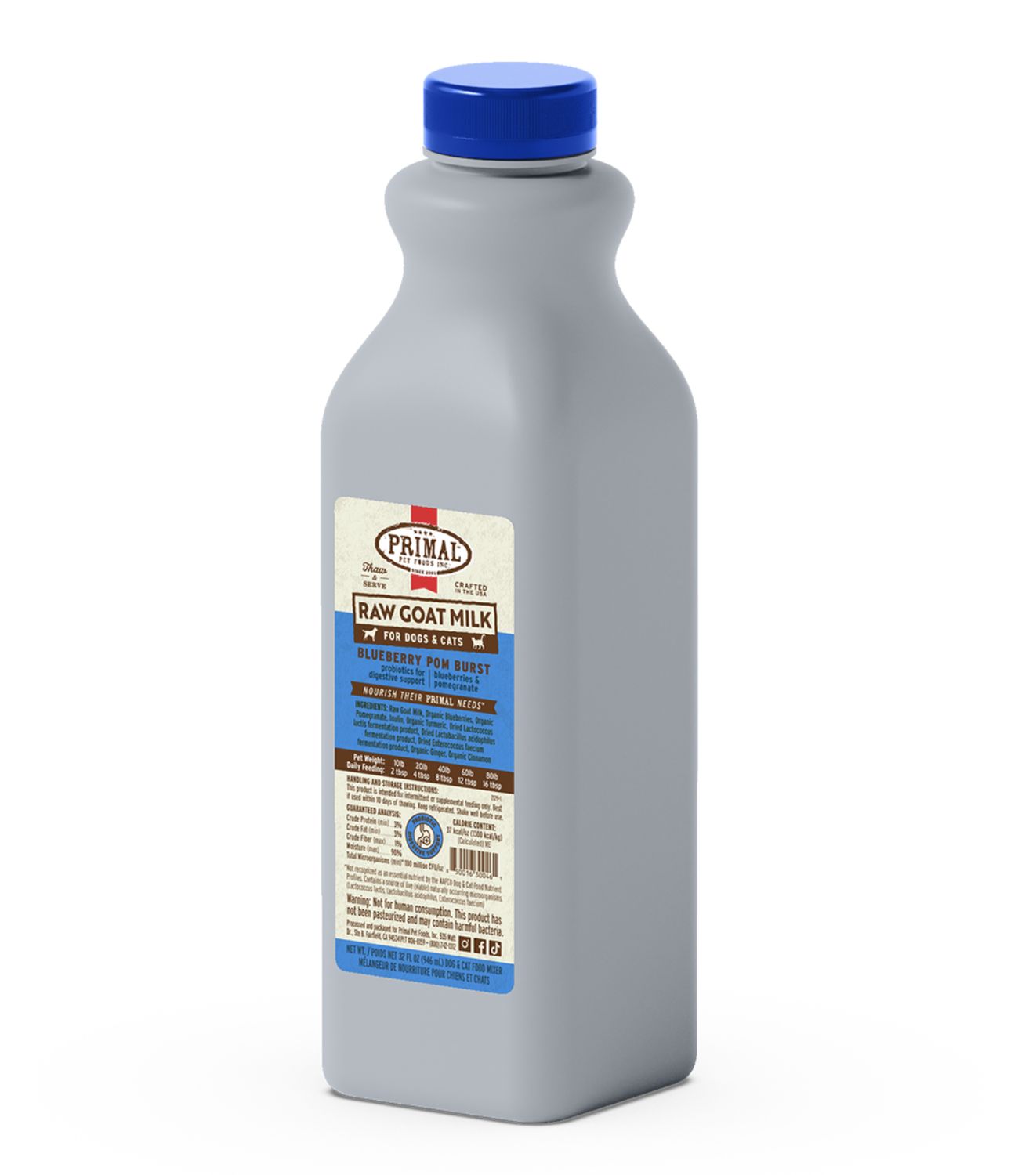 Primal Frozen Raw Goat Milk Blueberry Pom Burst, Size: 32oz