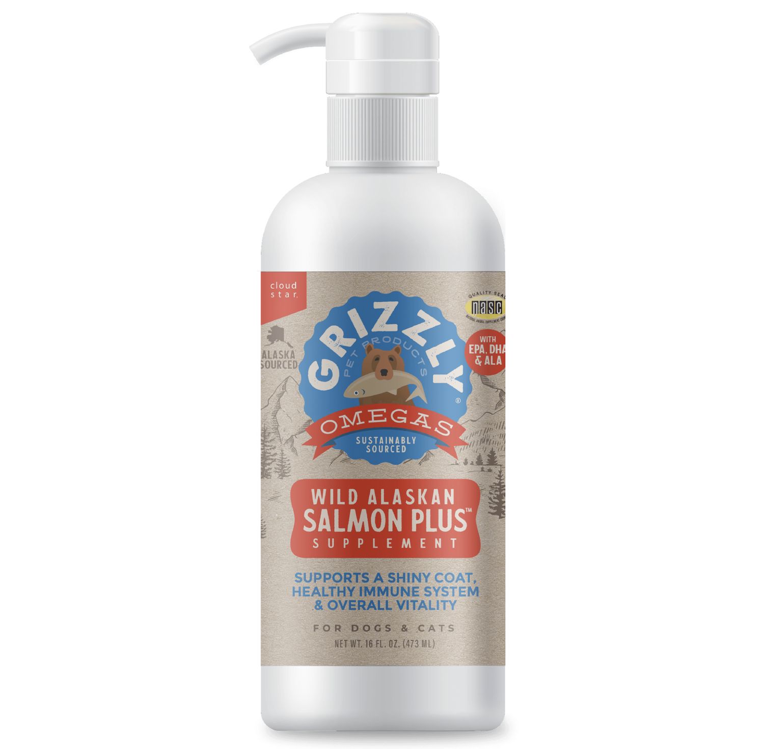 CloudStar Dog &amp; Cat Grizzly Salmon Oil Plus, Size: 8oz