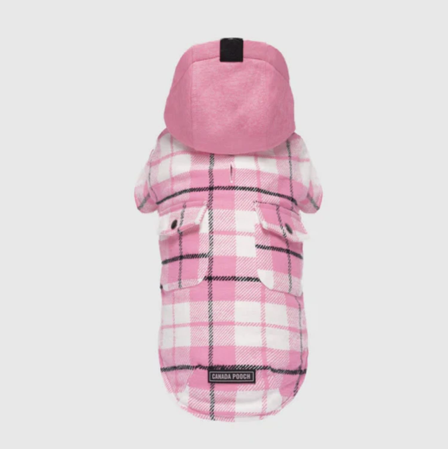 Canada Pooch Hooded Shacket, Color: Pink Plaid, Size: 8