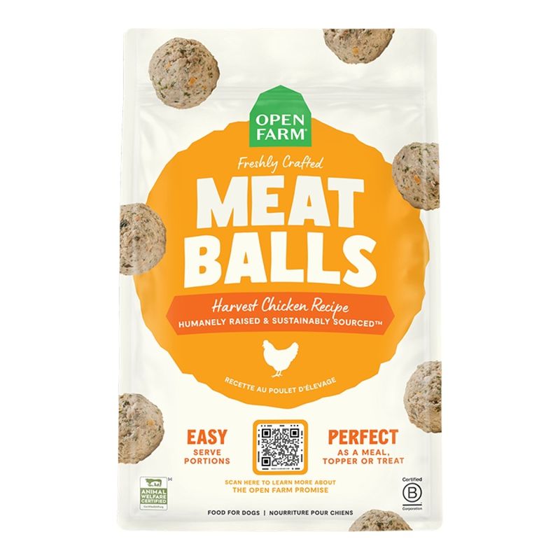 Open Farm Dog Frozen Gently Cooked Meatballs Harvest Chicken 14oz