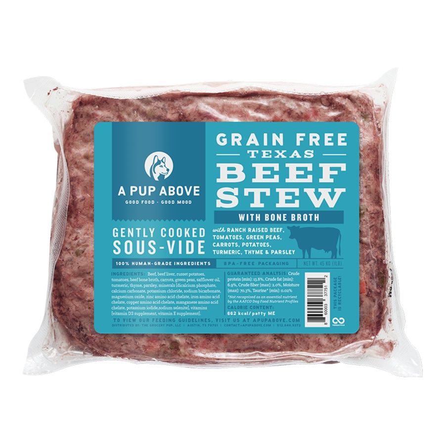 A Pup Above Frozen Gently Cooked Beef Stew, Size: 1lb Square