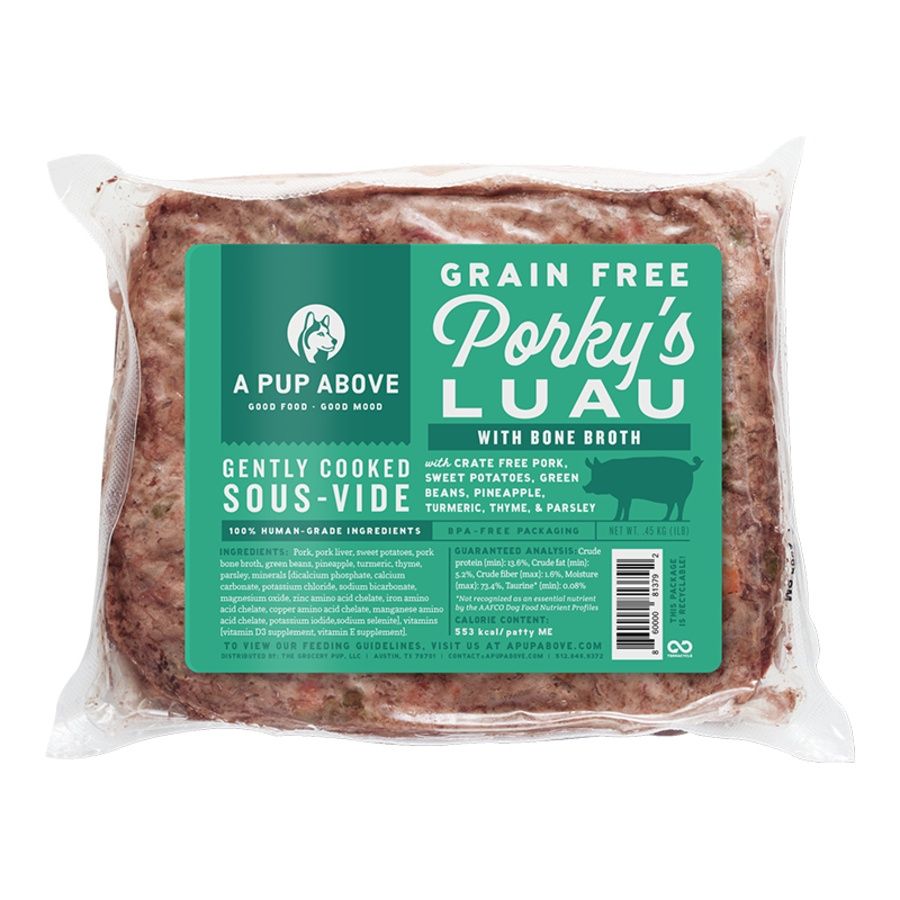 A Pup Above Frozen Gently Cooked Porky&#39;s Luau, Size: 1lb Square