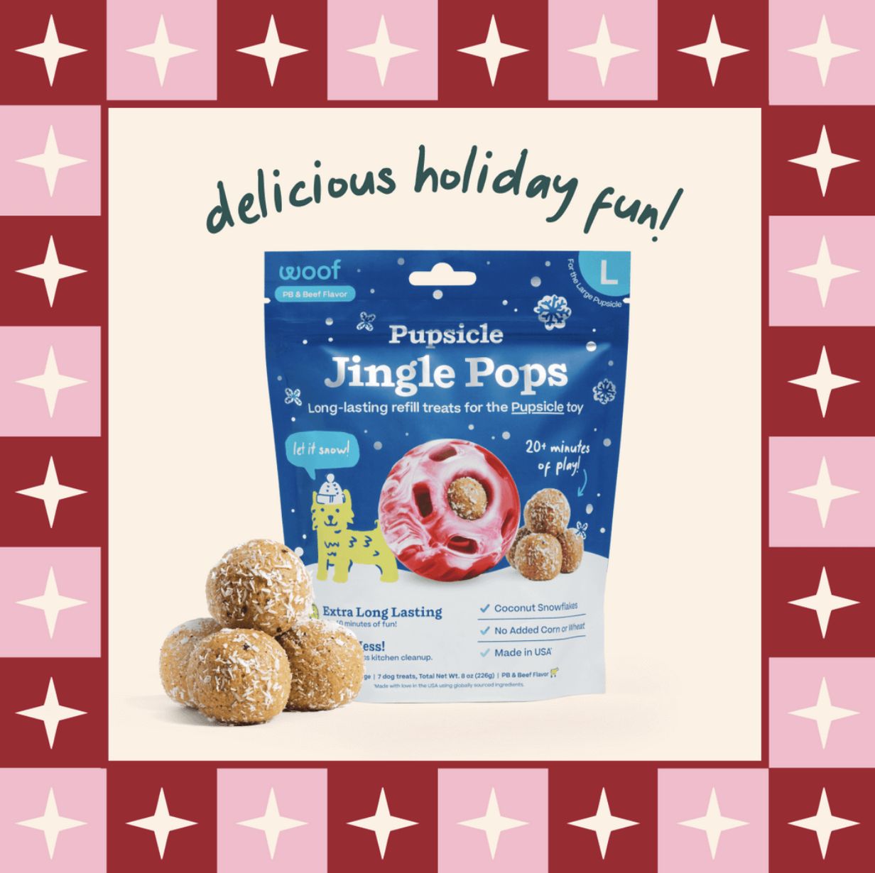 Woof Dog Holiday Jingle Pops Beef &amp; Peanut Butter, Size: Small 6oz