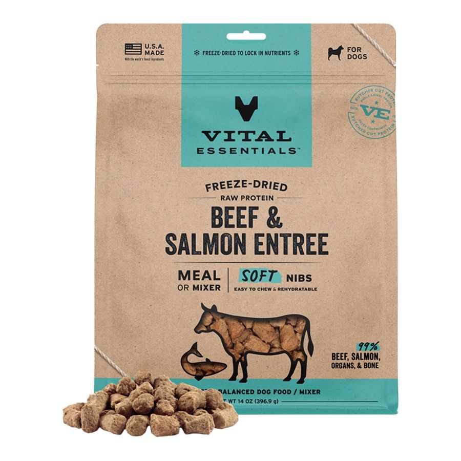Vital Essentials Dog Freeze Dried Soft Nibs Beef &amp; Salmon 14oz