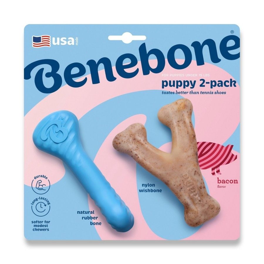 Benebone Dog Puppy Wishbone &amp; Rubber Bone Tiny 2 Pack