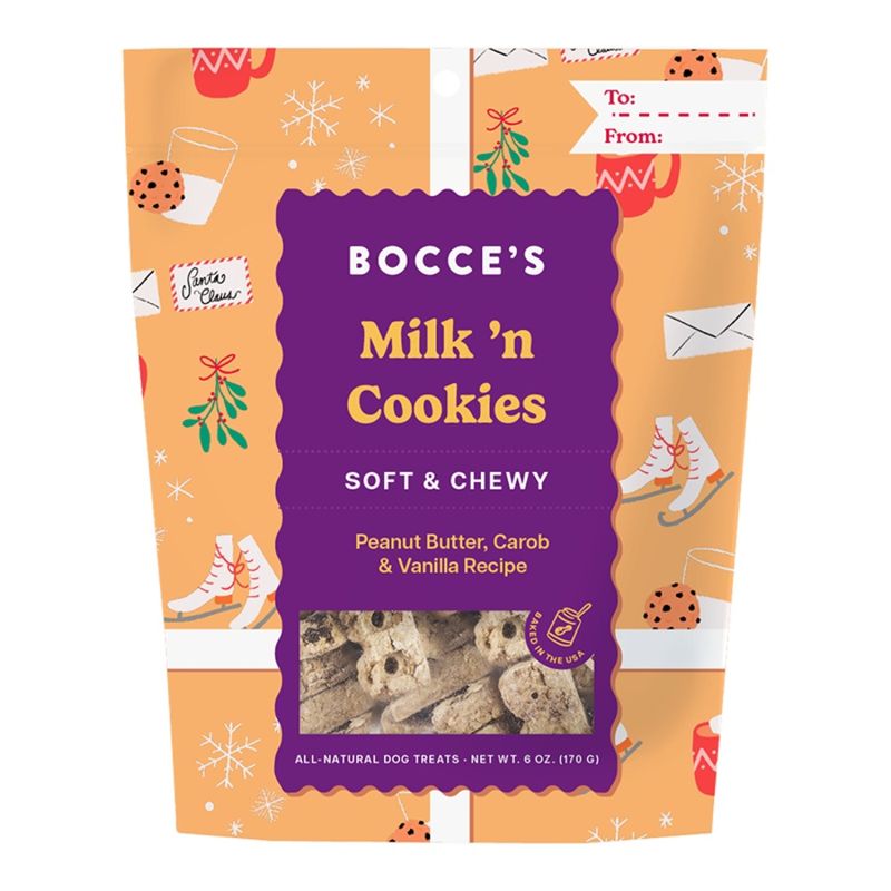 Bocce's Dog Holliday Soft &amp; Chewy Milk &amp; Cookies Peanut Butter Carob &amp; Vanilla 6oz