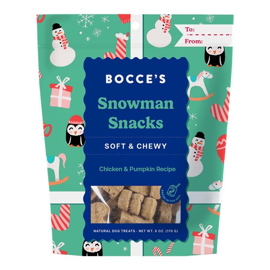 Bocce&#39;s Dog Holliday Soft &amp; Chewy Snowman Snacks Chicken &amp; Pumpkin 6oz