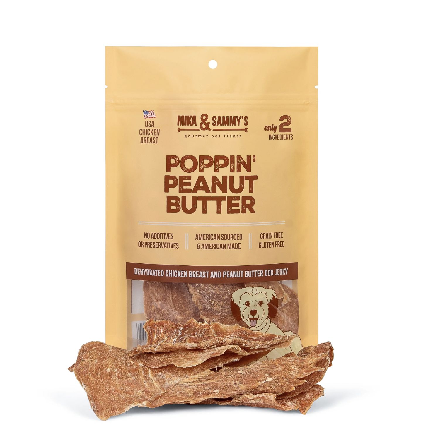 Mika &amp; Sammy's Dog Poppin Peanut Butter Chicken Jerky, Size: 5oz