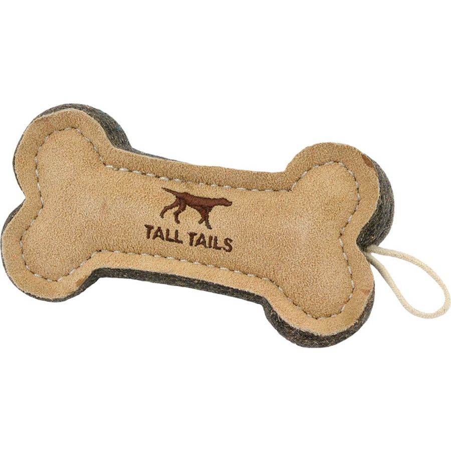 Tall Tails Dog Natural Leather &amp; Wool Tug Bone 6''
