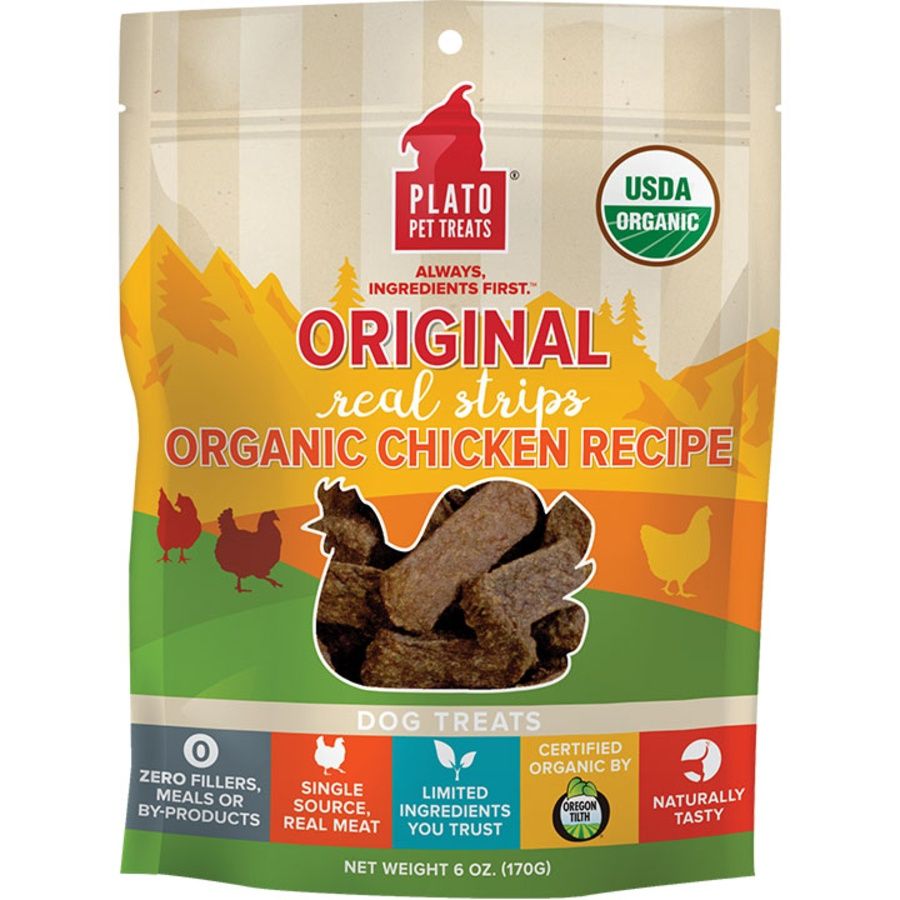 Plato Pet Treats Dog Organic Strips Chicken, Size: 6oz
