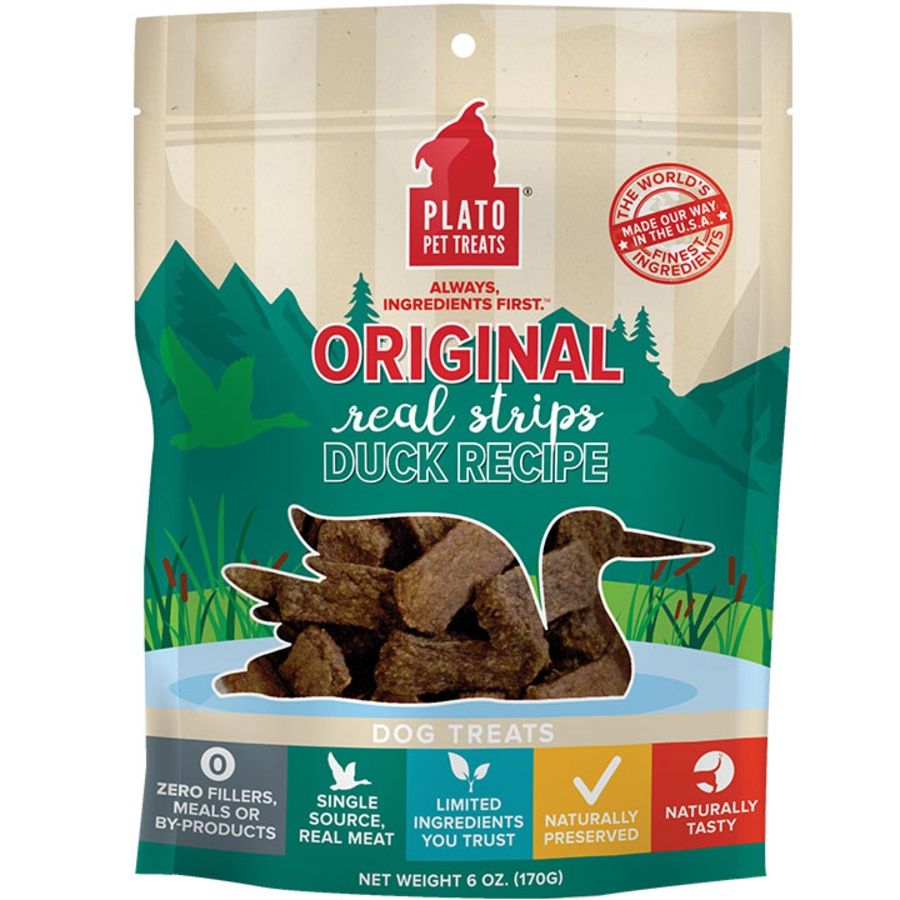 Plato Pet Treats Dog Original Strips Duck, Size: 6oz