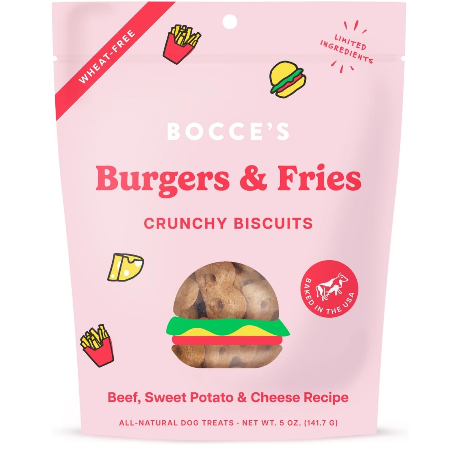 Bocce's Dog Crunchy Biscuits Burgers &amp; Fries 5oz
