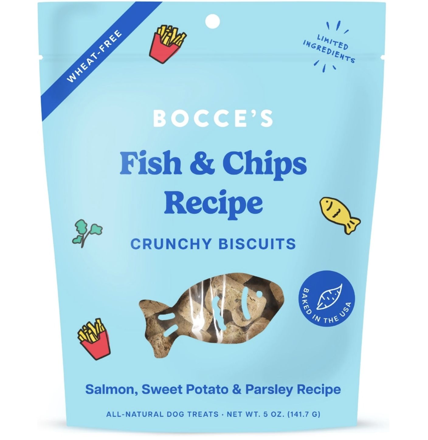 Bocce's Dog Crunchy Biscuits Fish Chips 5oz
