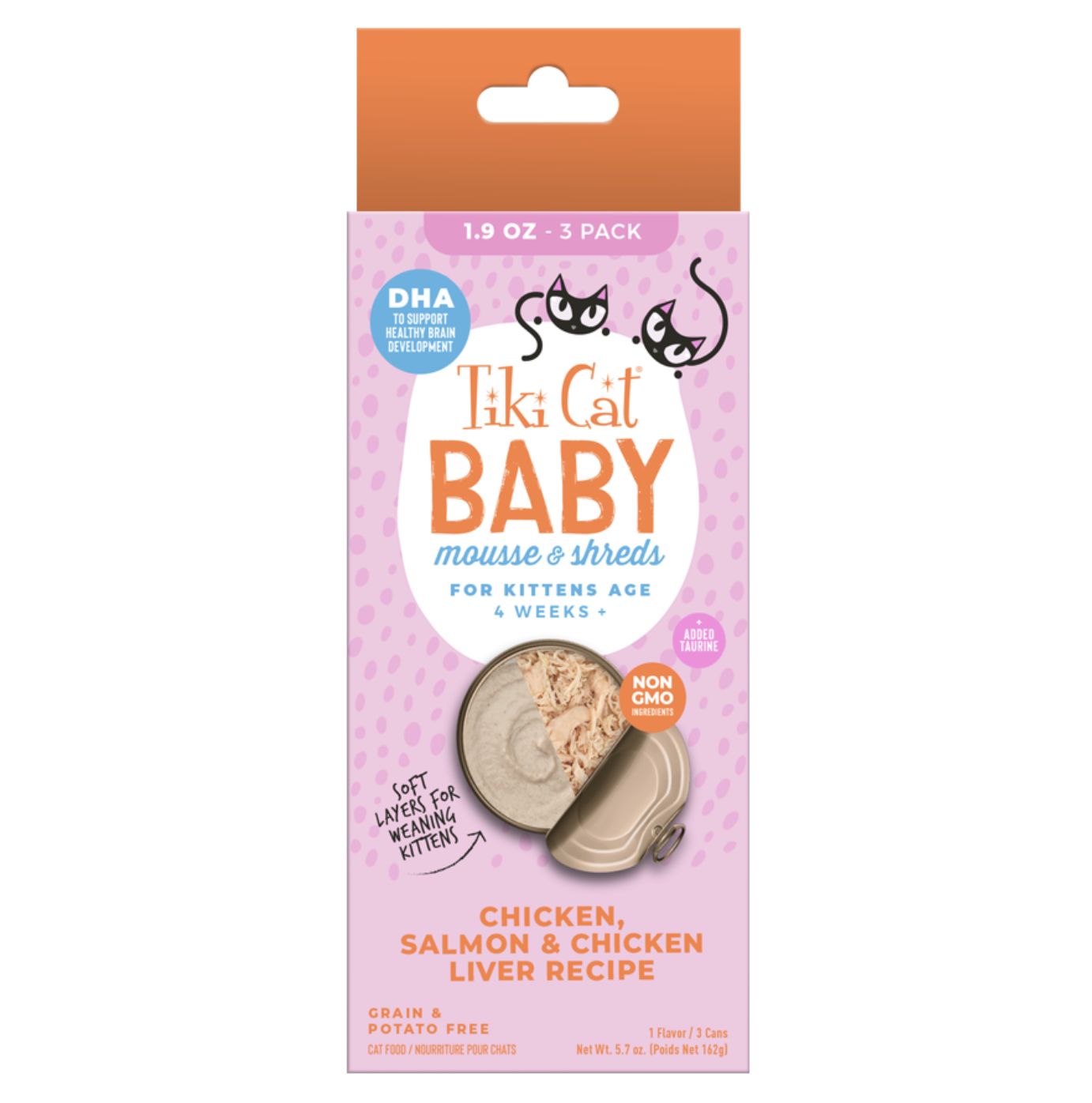 Tiki Cat Baby Mousse &amp; Shreds Chicken, Salmon &amp; Chicken Liver 1.9oz 3 Pack
