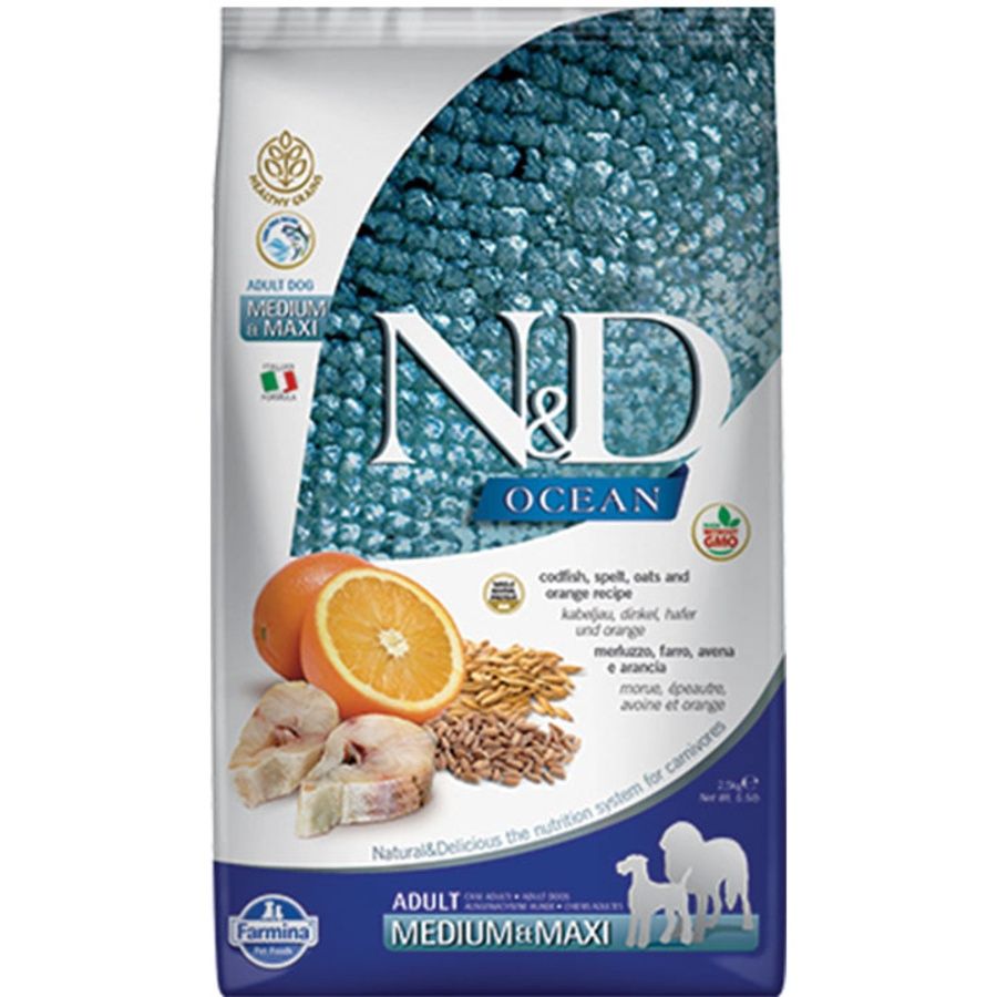 Farmina Dog Ocean Cod, Spelt Oats &amp; Orange Medium &amp; Maxi, Size: 5.5lb