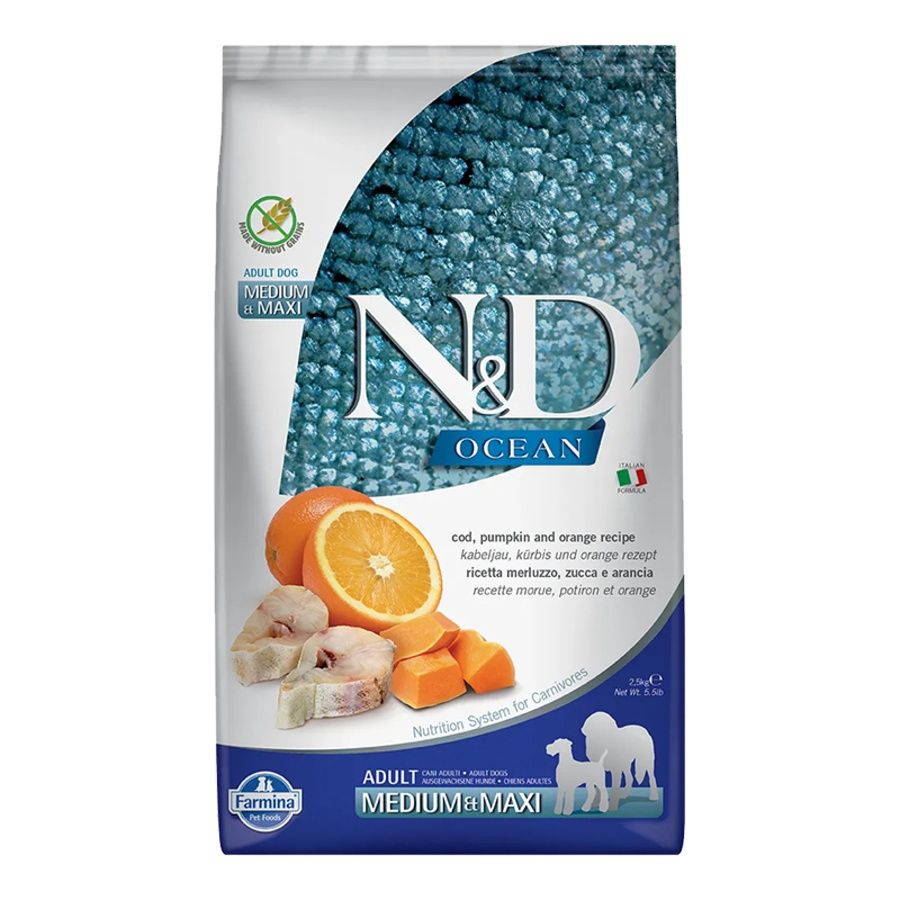 Farmina Dog Grain Free Ocean Cod Pumpkin Medium &amp; Max, Size: 5.5lb
