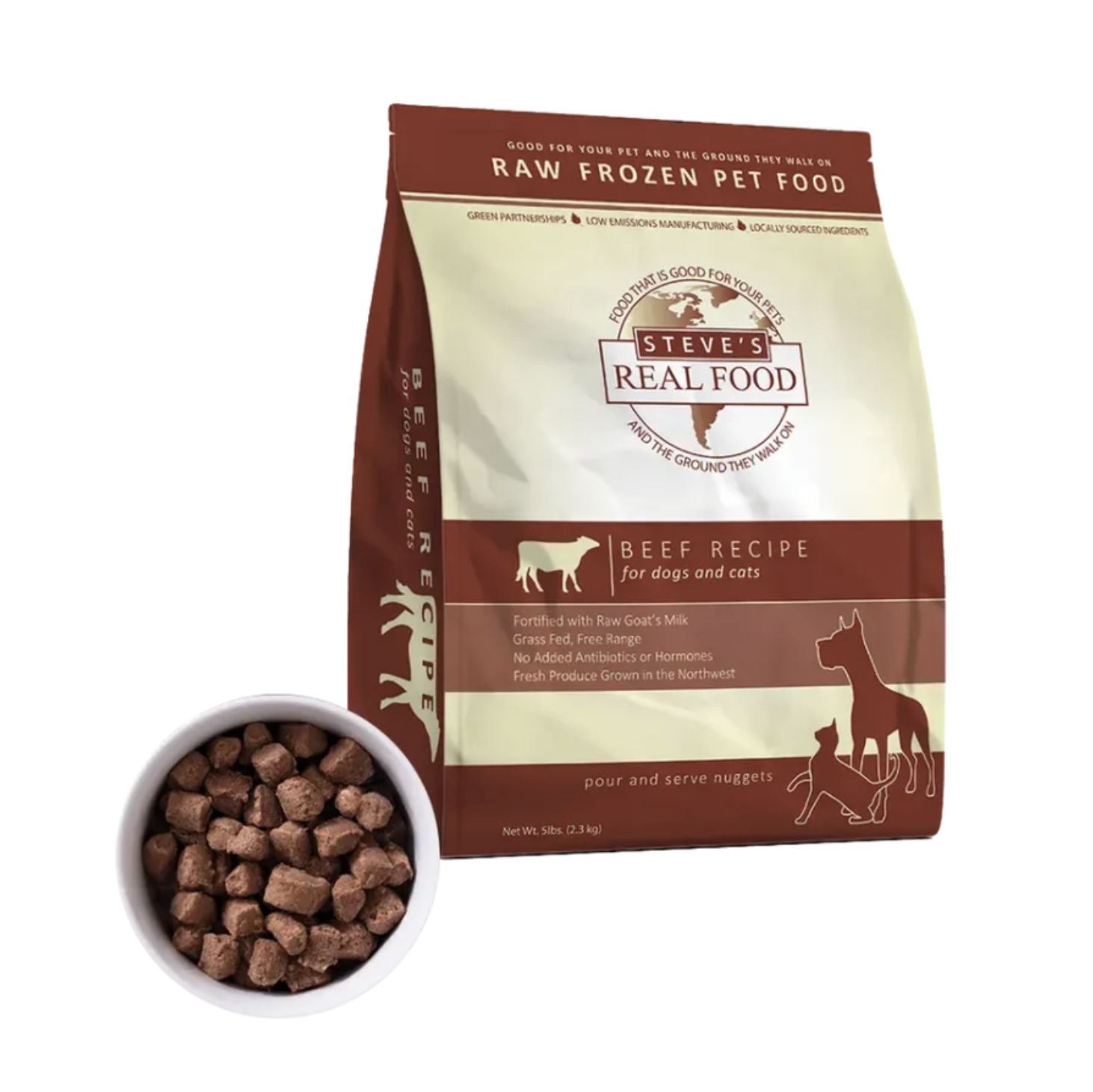 Steve’s Real Food Dog Frozen Raw Beef, Size: 5lb Nuggets