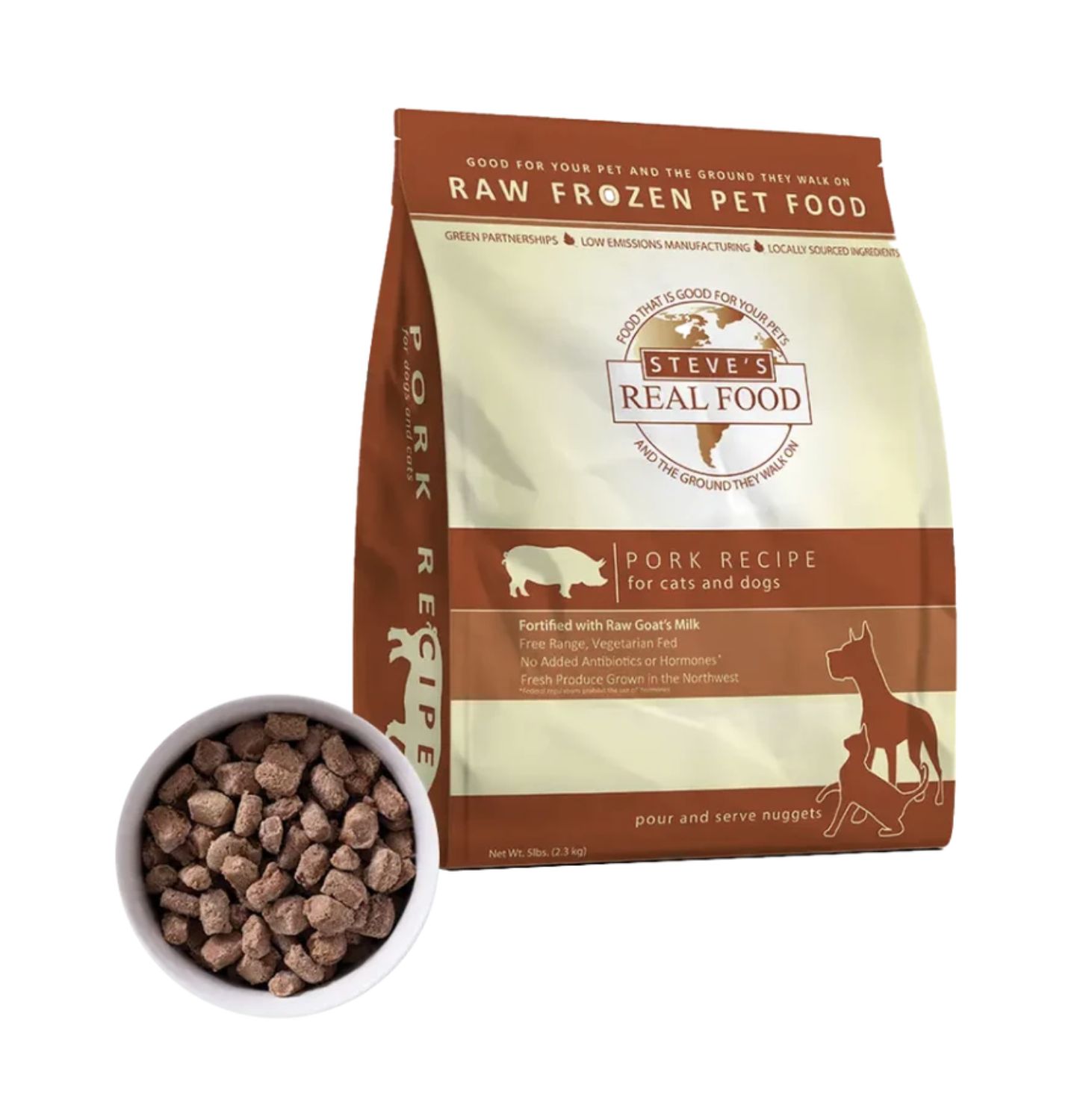Steve’s Real Food Dog Frozen Raw Pork, Size: 5lb Nuggets
