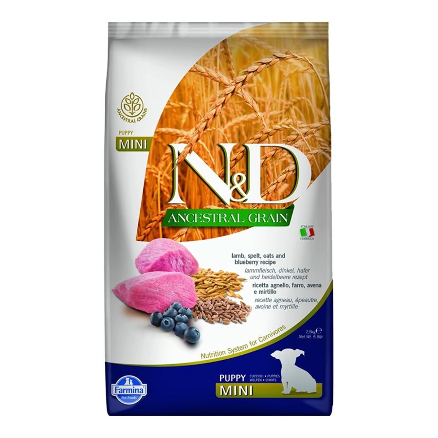 Farmina Dog Ancestral Grain Puppy Lamb Blueberry, Dog Size: Mini, Size: 5.5lb