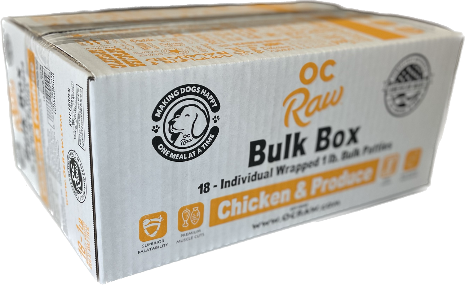 OC Raw Dog Frozen Chicken, Size: 18lb Bulk Box