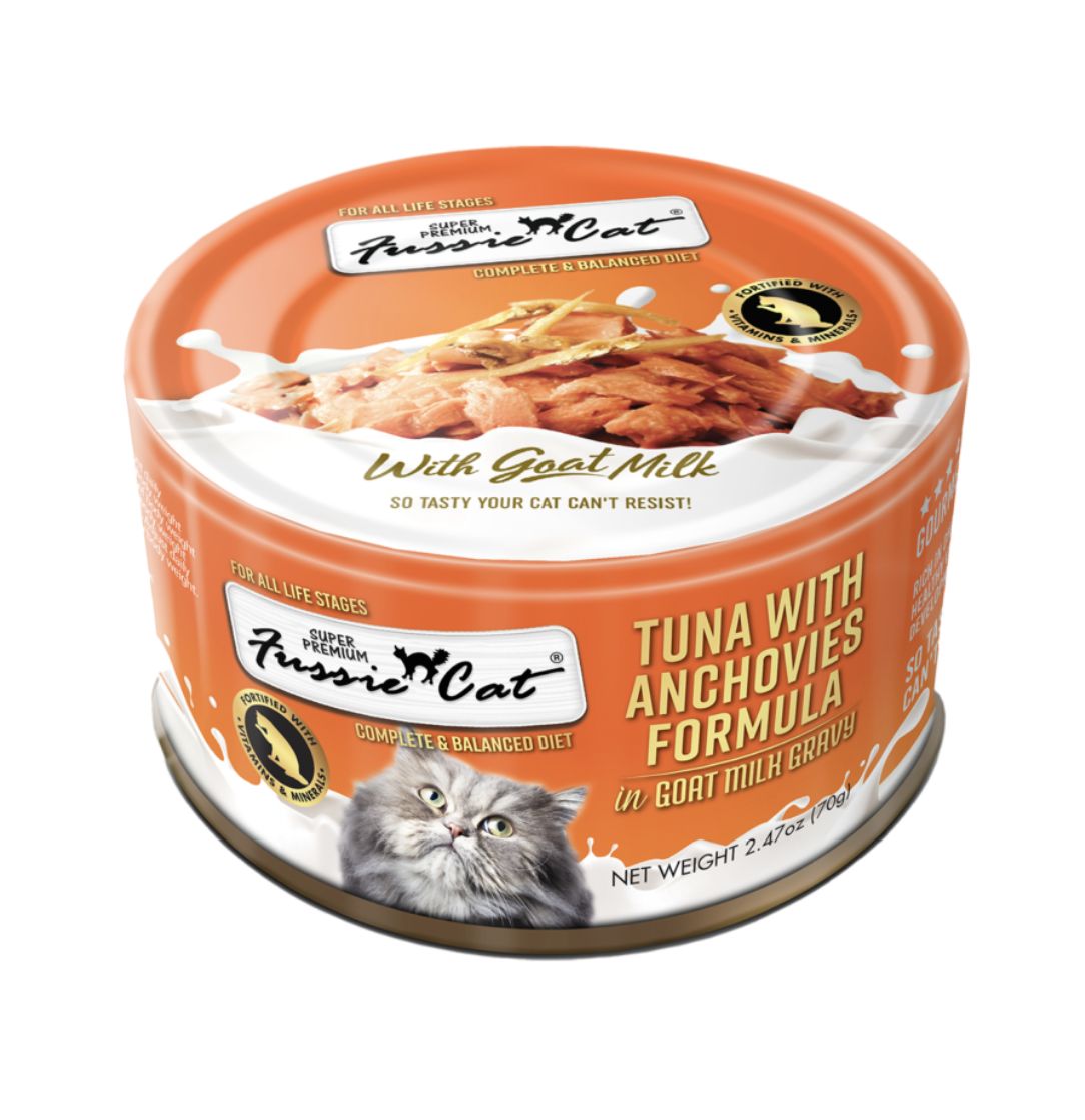 Fussie Cat Tuna &amp; Anchovies in Goat Milk Gravy Can 2.47oz