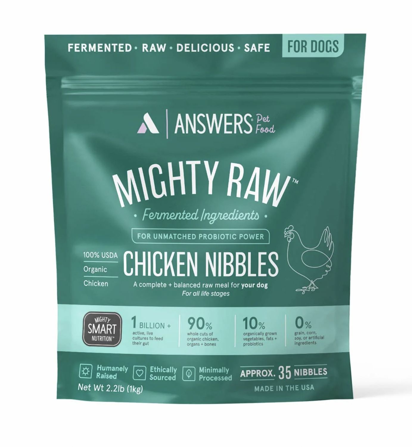 Answers Dog Frozen Raw Chicken, Size: 2.2lb Nibbles