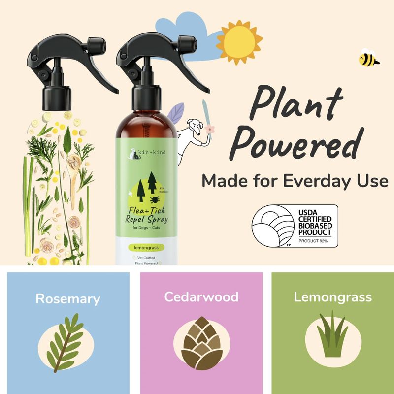 kin+kind Dog &amp; Cat Flea &amp; Tick Spray Lemongrass 12oz