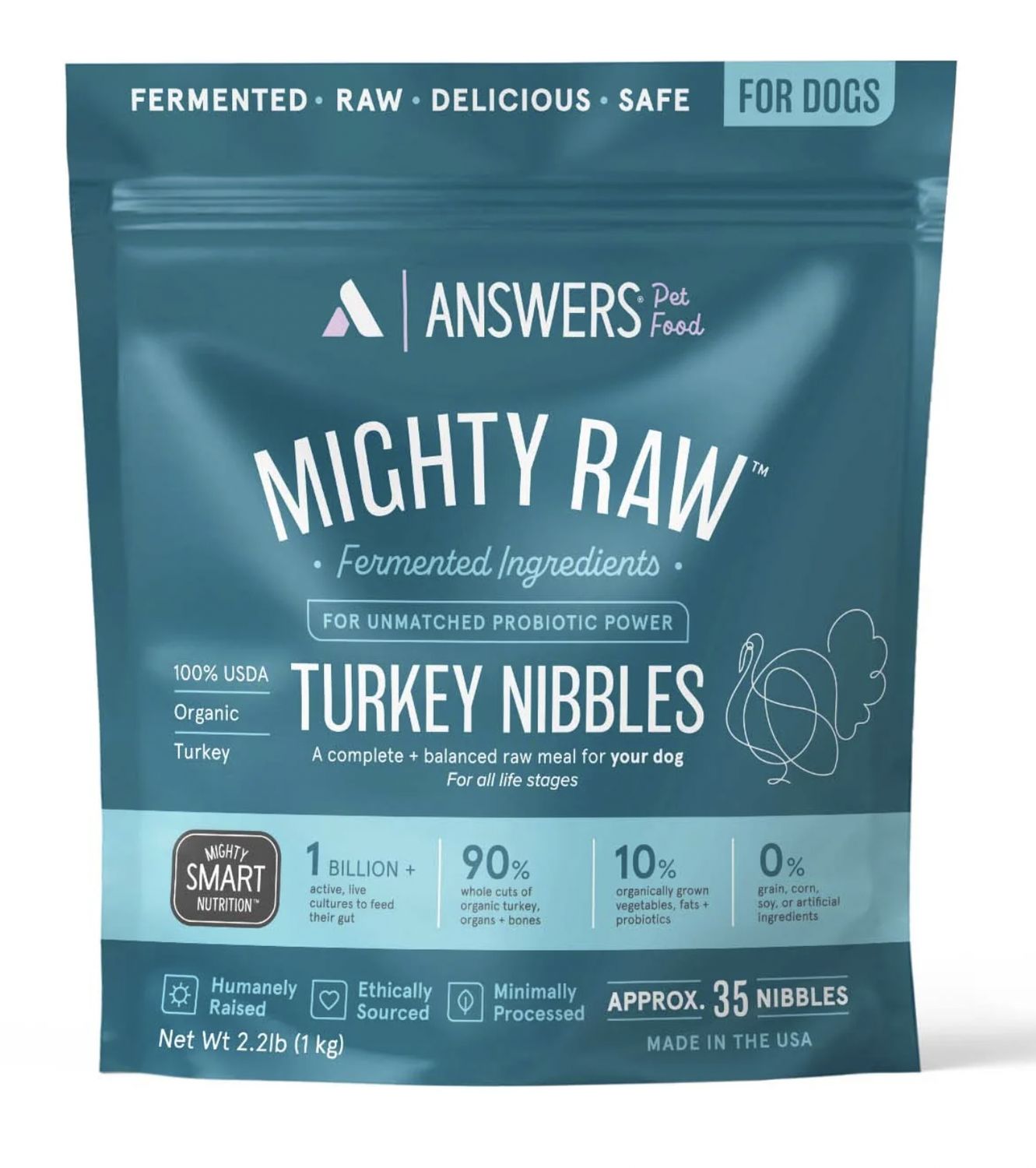 Answers Dog Frozen Raw Turkey, Size: 2.2lb Nibbles