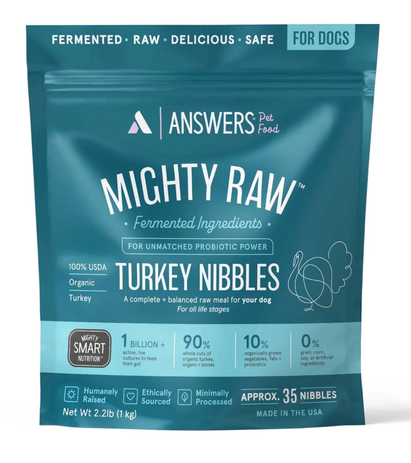 Answers Dog Frozen Raw Turkey, Size: 2.2lb Nibbles