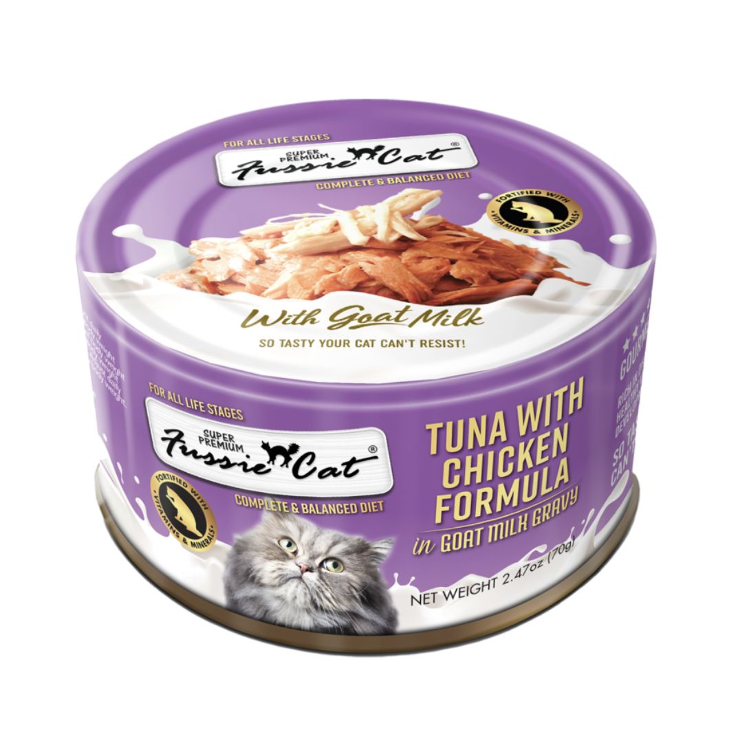 Fussie Cat Tuna &amp; Chicken in Goat Milk Gravy Can 2.47oz