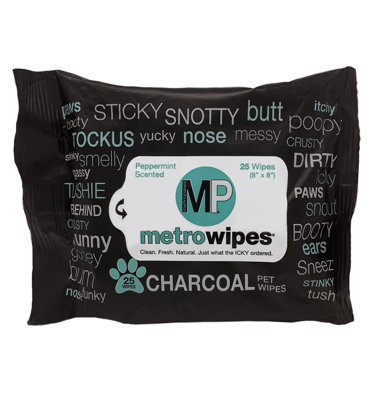 Metro Paws Pet Wipes Charcoal Peppermint, Size: 25 Pack
