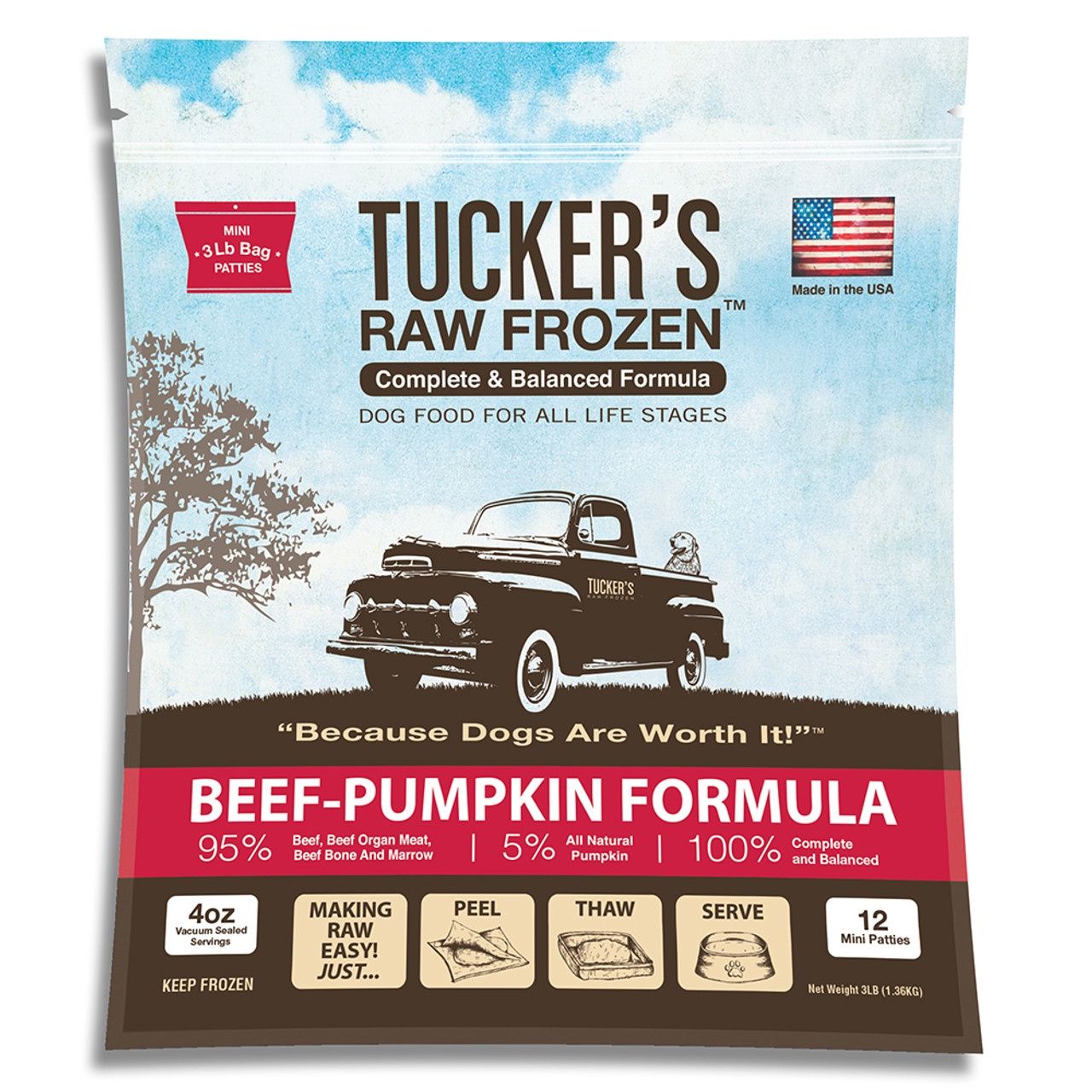 Tuckers Dog Frozen Raw Beef &amp; Pumpkin Formula, Size: 3lb
