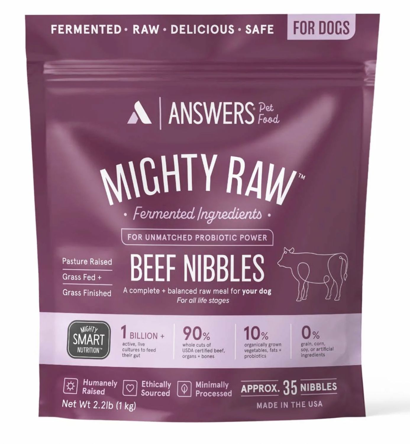Answers Dog Frozen Raw Beef, Size: 2.2lb Nibbles
