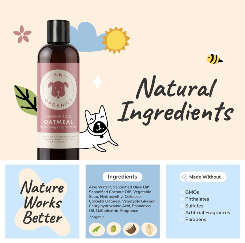 kin+kind Dog Oatmeal Itchy Shampoo Calming Rose 12oz