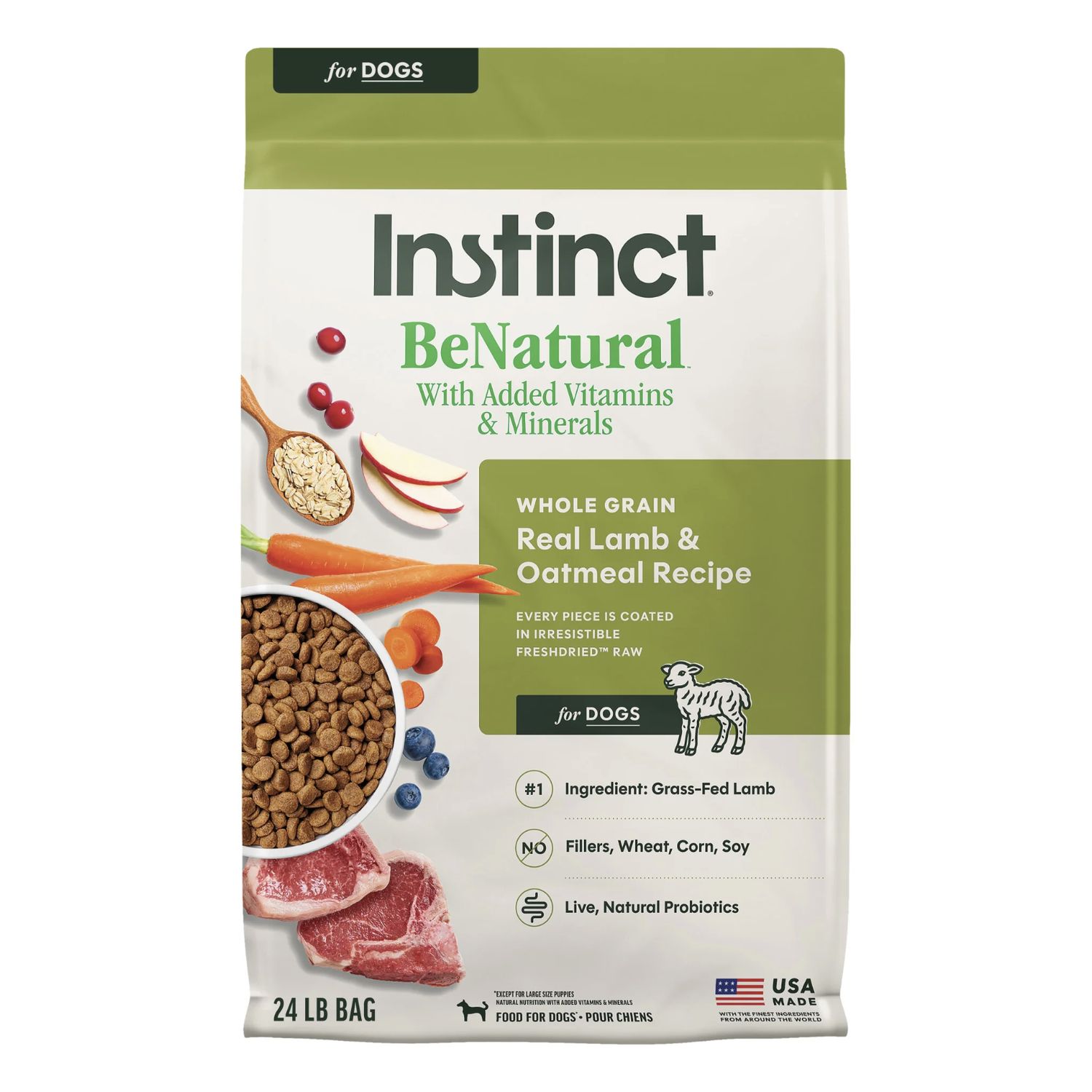 Instinct Dog BeNatural Kibble Real Lamb &amp; Oatmeal, Size: 24lb