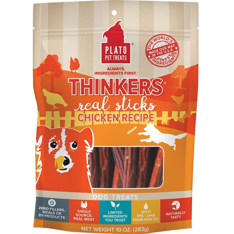 Plato Pet Treats Dog Thinkers Chicken, Size: 10oz